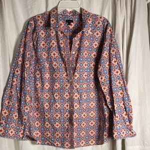 Talbots Men's Orange and Blue Geometric Shirt